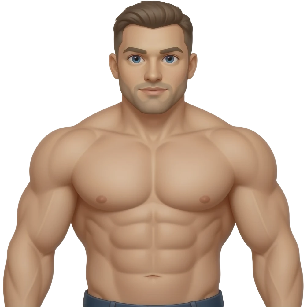 Männlicher muskulöser Körper, Brust, Bauch Arme, Hüfte, Mund und Kiefer sollen zu sehen sein,  Gesicht nicht emoji