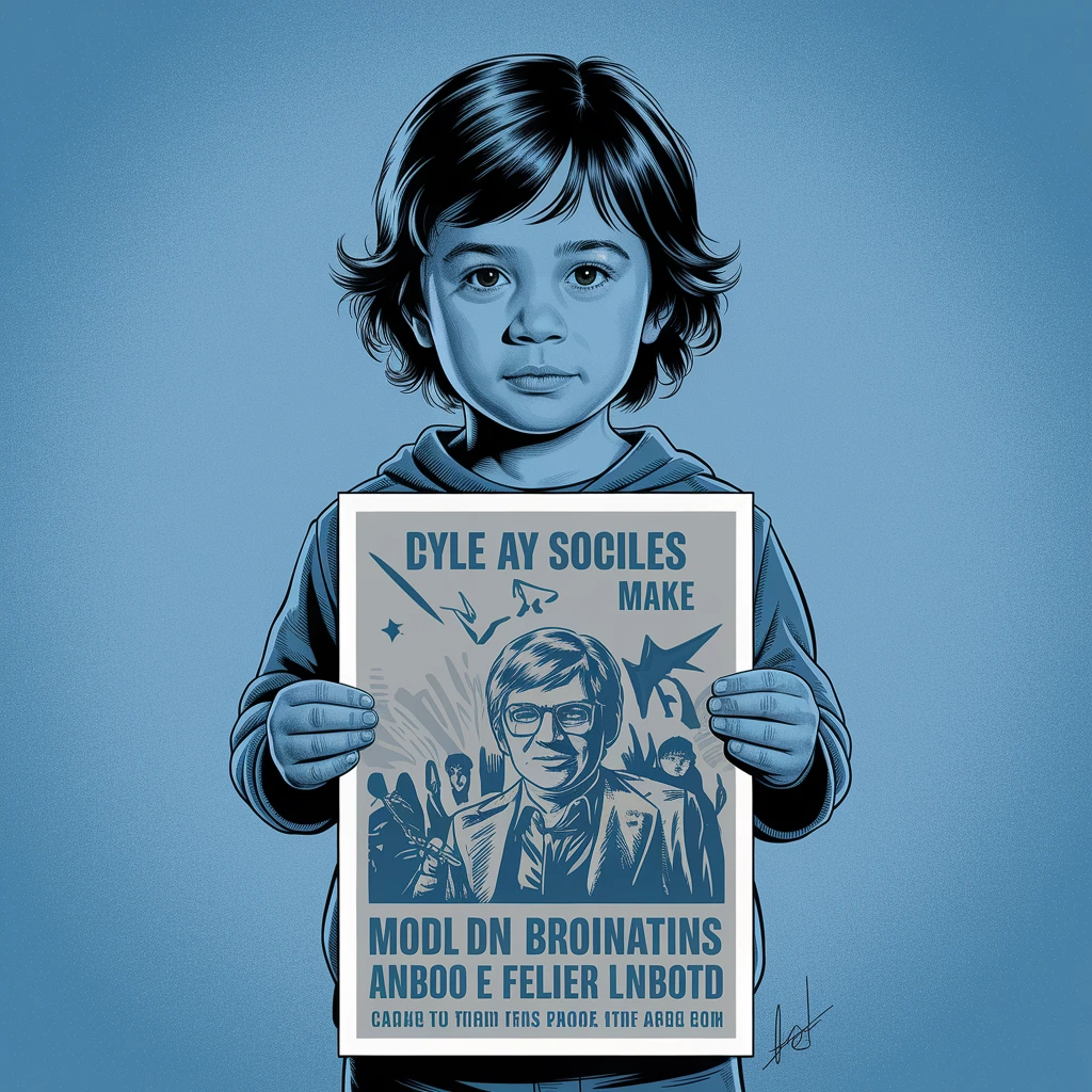 make drawing of a child holding a poster of this image emoji