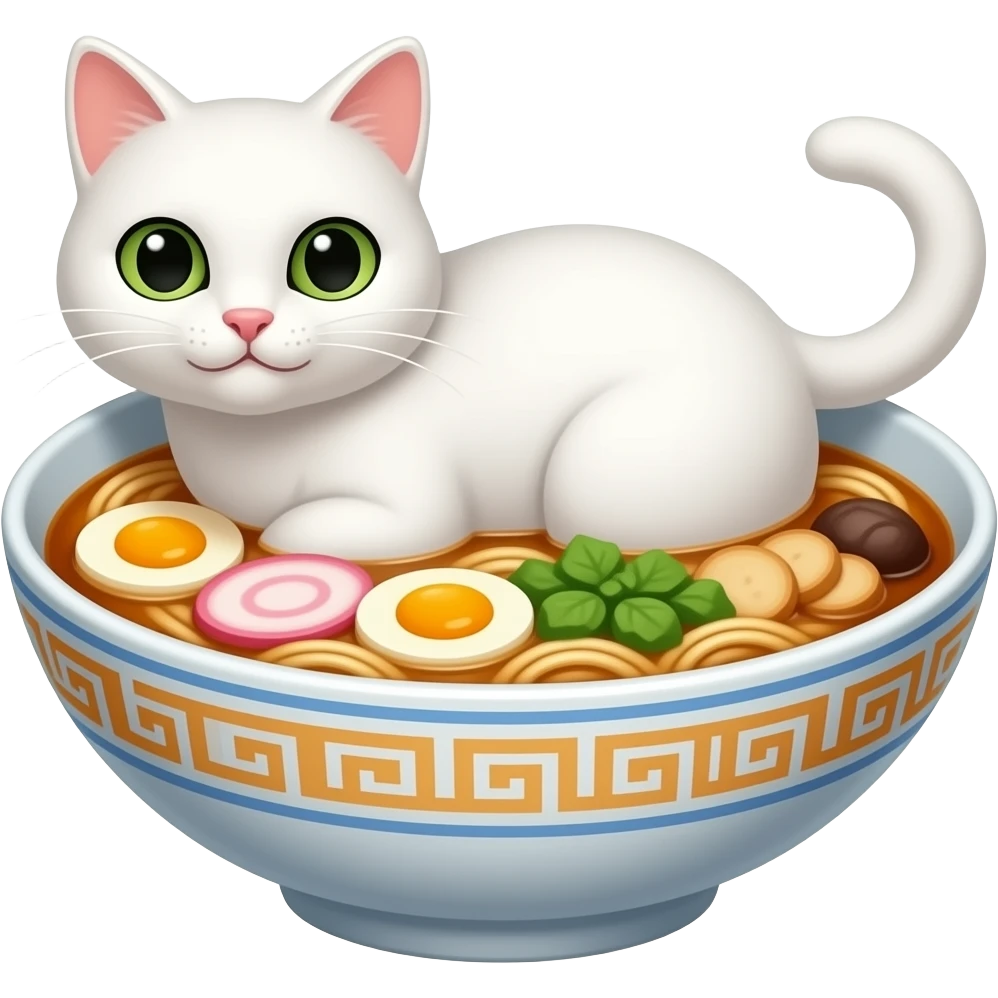white cat in ramen emoji