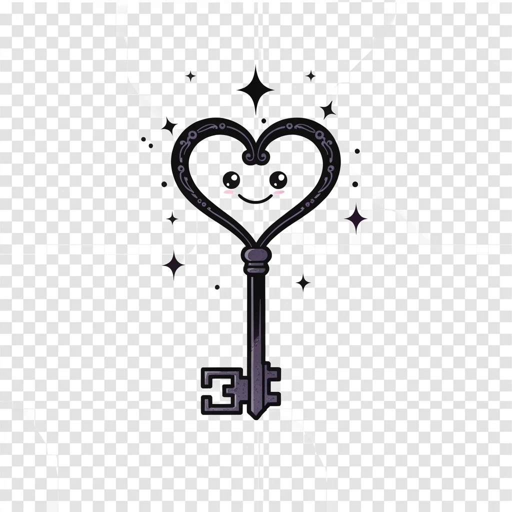 goth heart key, cute, expressive, minimal, transparent background emoji