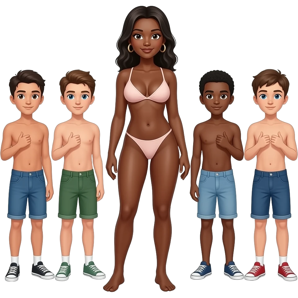 Naked black  tall girl with big boobs and tits and thighs standing infront of boys flashing her boob emoji