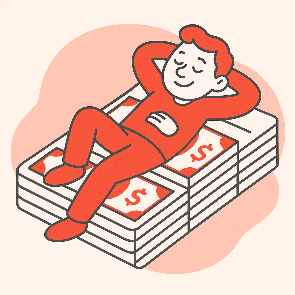 happy person napping on mattress of money emoji
