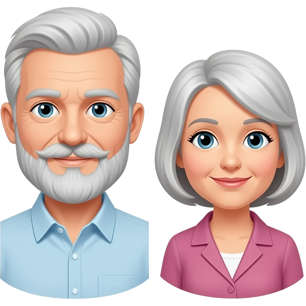 Emoji of an senior man  with  a beard mushtash and a mature lady emoji