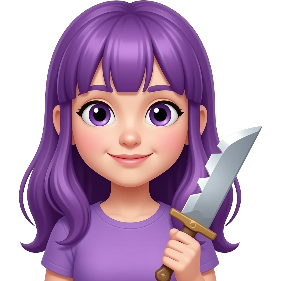 girl with long purple hair holding a CUTE but STABBY sign emoji