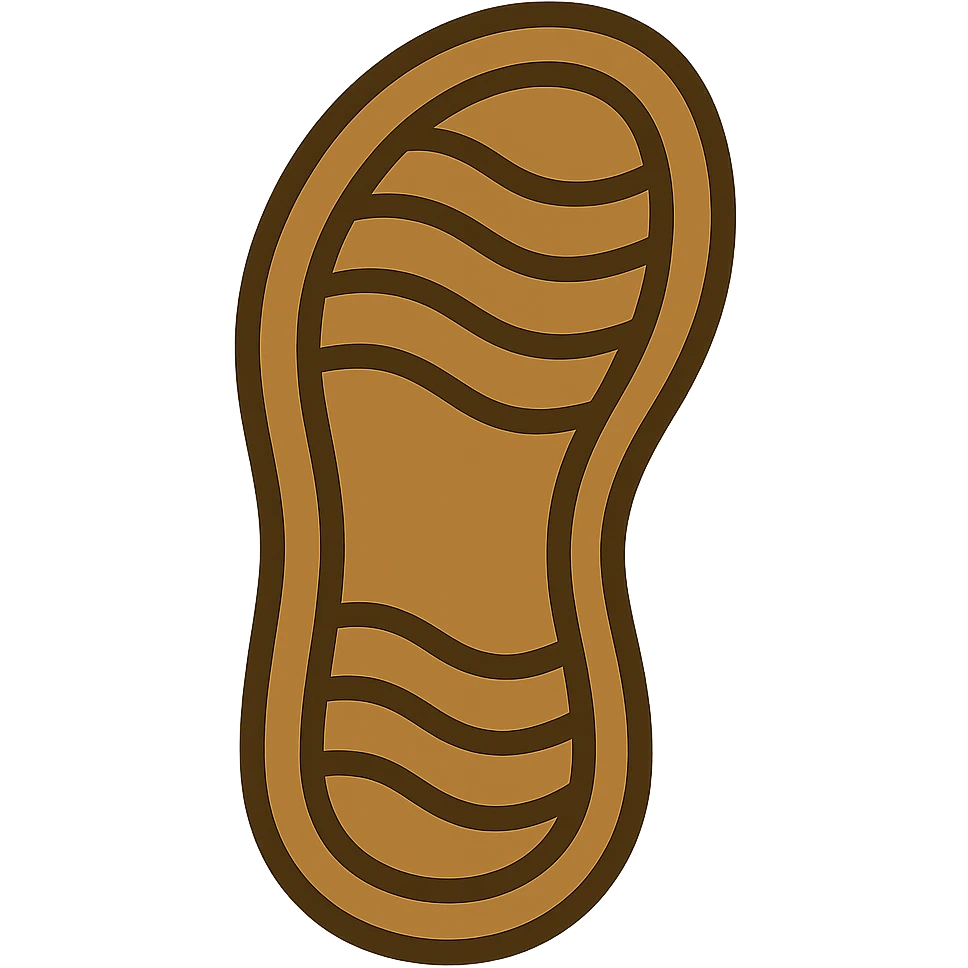 Edit the image to depict a thick sandal sole with minimal detail, viewed from the bottom and matching the angle of the reference image, in emoji style. emoji