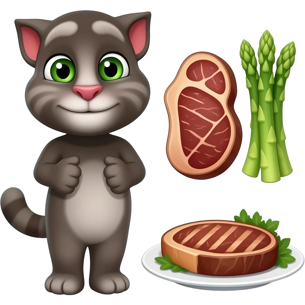 Steak and asparagus mmm Steak and asparagus okay Talking Tom emoji