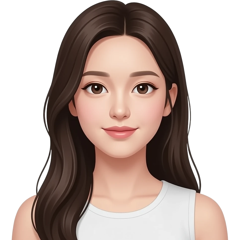 피부가 하얗고 머리가 긴 앞머리가 없는 10대 한국인 여자 emoji