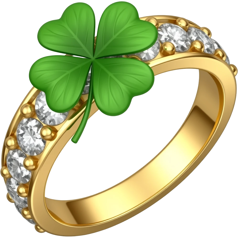 Gold Diamond ring and a green 4 leaf clover emoji