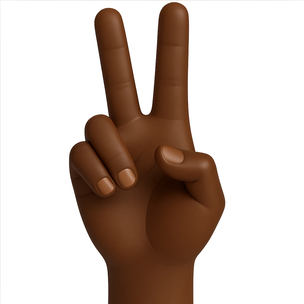 Change the hand color to a dark brown skin tone, keep the back of the hand visible, only ring and index fingers raised, middle finger bent, no background, style consistent with the original image. emoji