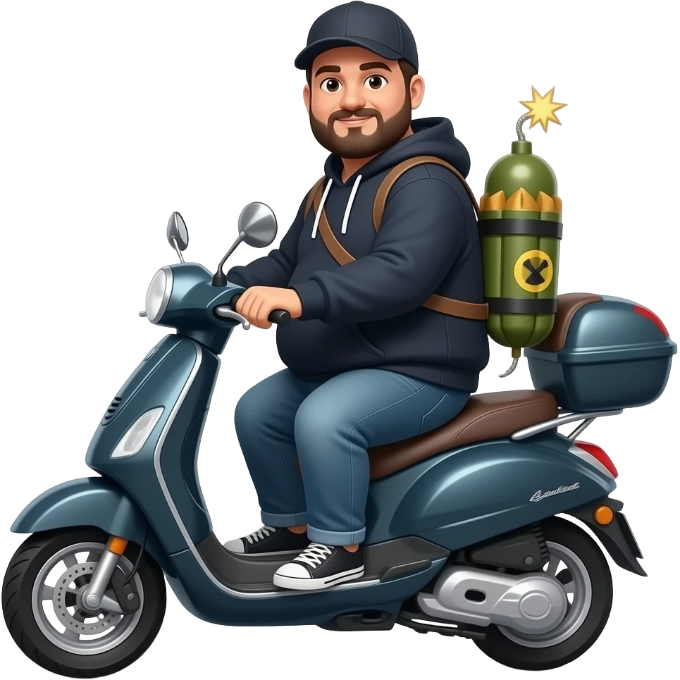 Fat Muslim man with beard and is on scooter with bomb strapped to it emoji