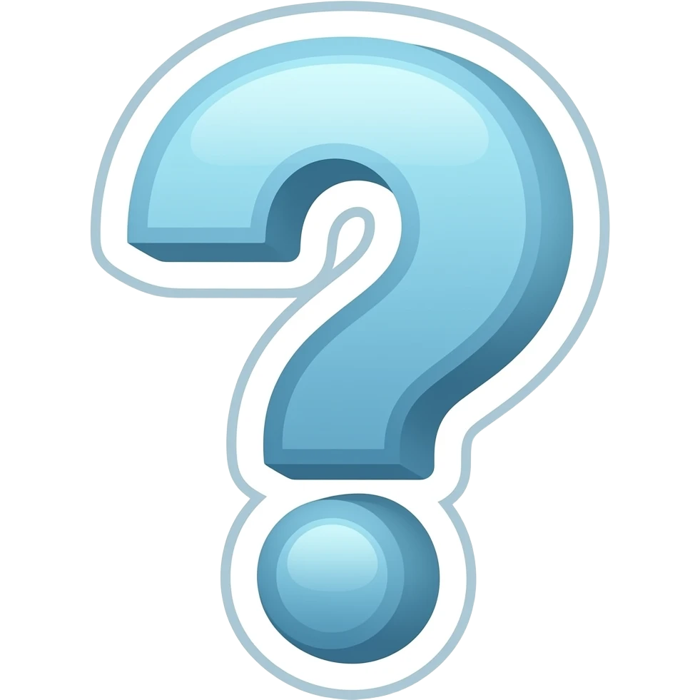 Question mark flat shapes design, cartoonish illustration, pastel blue colours, rounded, thick outlines, sticker outline emoji