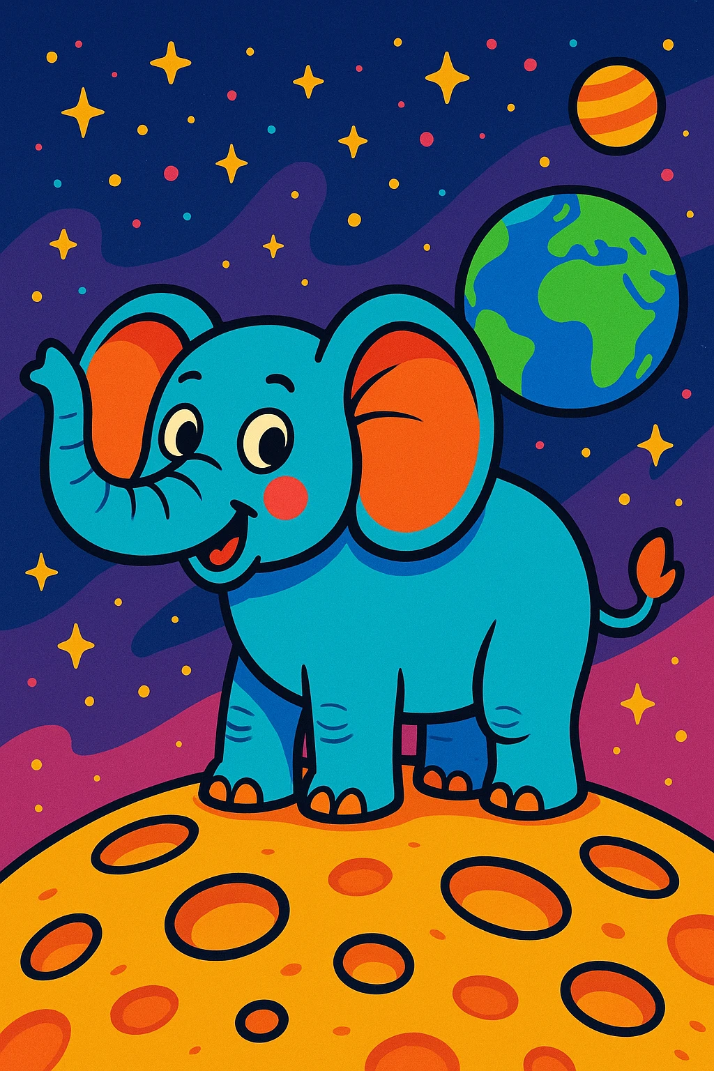 an elephant standing on the moon, vibrant cartoon style emoji