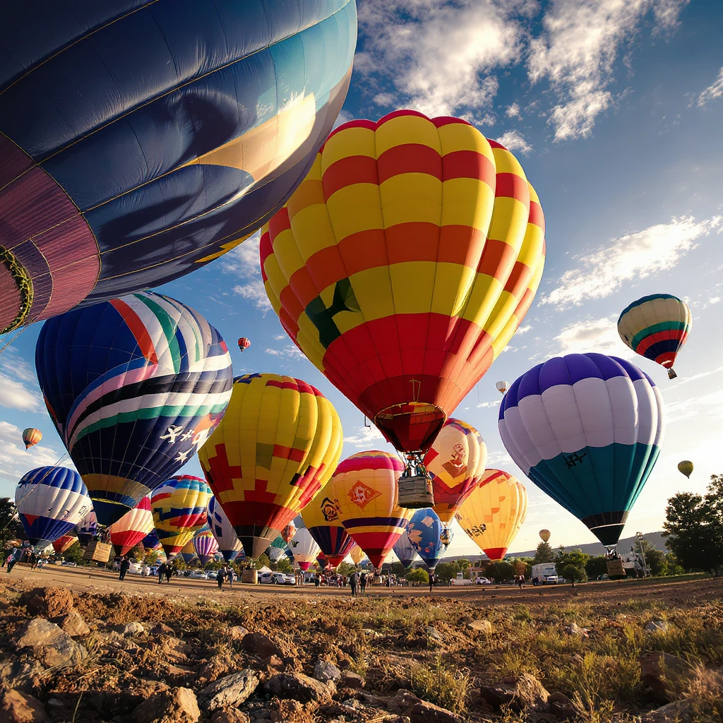 colorful hot air balloons, wide-angle photography style emoji