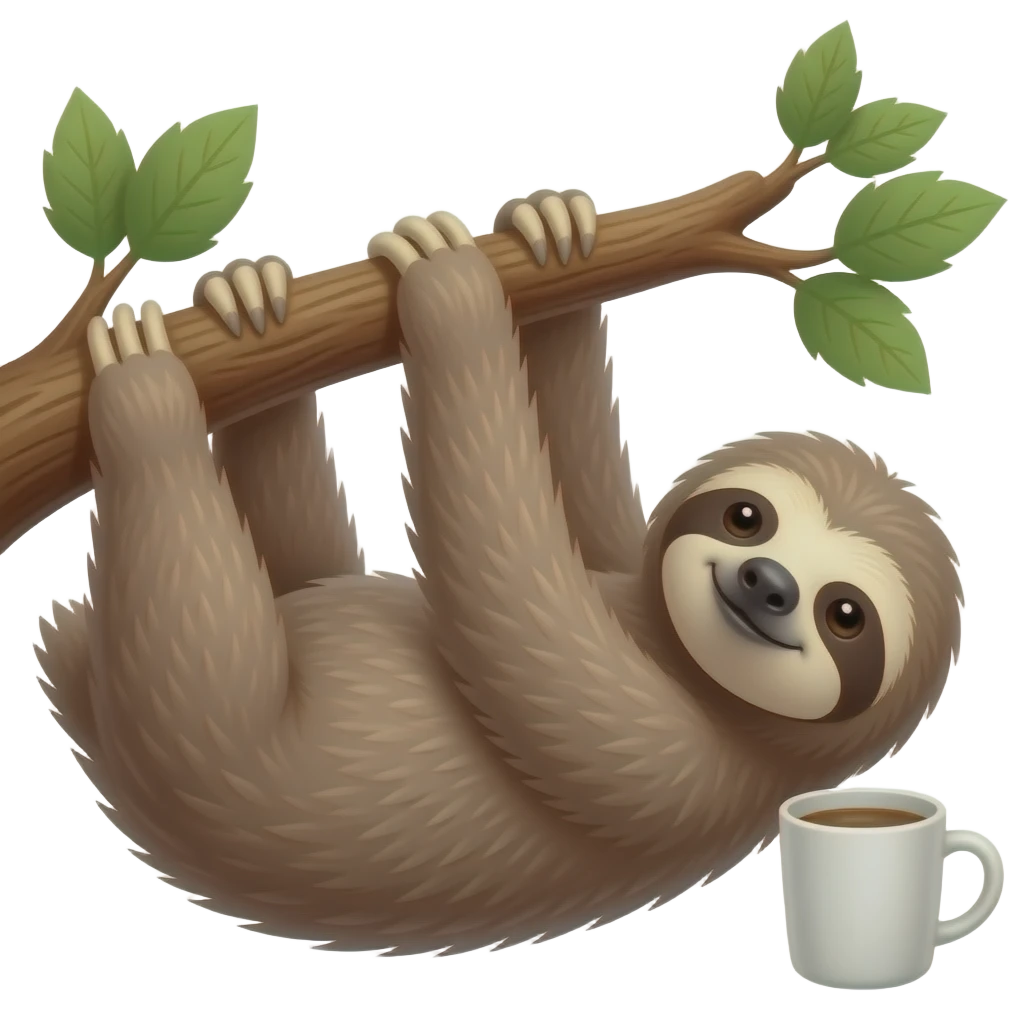 hanging sloth tree morning coffee cup emoji