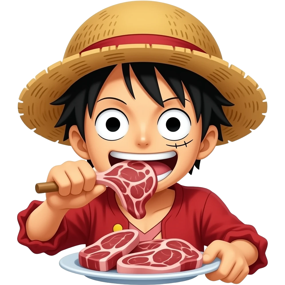 Luffy qui mange beaucoup de viande emoji