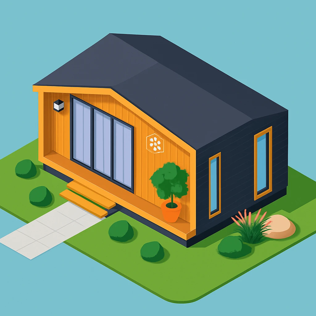 isometric illustration of the building. 3D isometric infographic design. Clean lines, bright and saturated colors, minimal unnecessary details. View from above at an angle (isometric), showing the roof, facade, and part of the surrounding area. Soft shadows, daylight lighting, no harsh contrasts. Background should be solid (blue, gray, or light tone). Add a small area around the building (roads, tiles, grass) so the building looks complete. Accurately represent the architectural features of the building (roof shape, facade, colors). Final style should be neat and polished, similar to posters or educational infographics. emoji