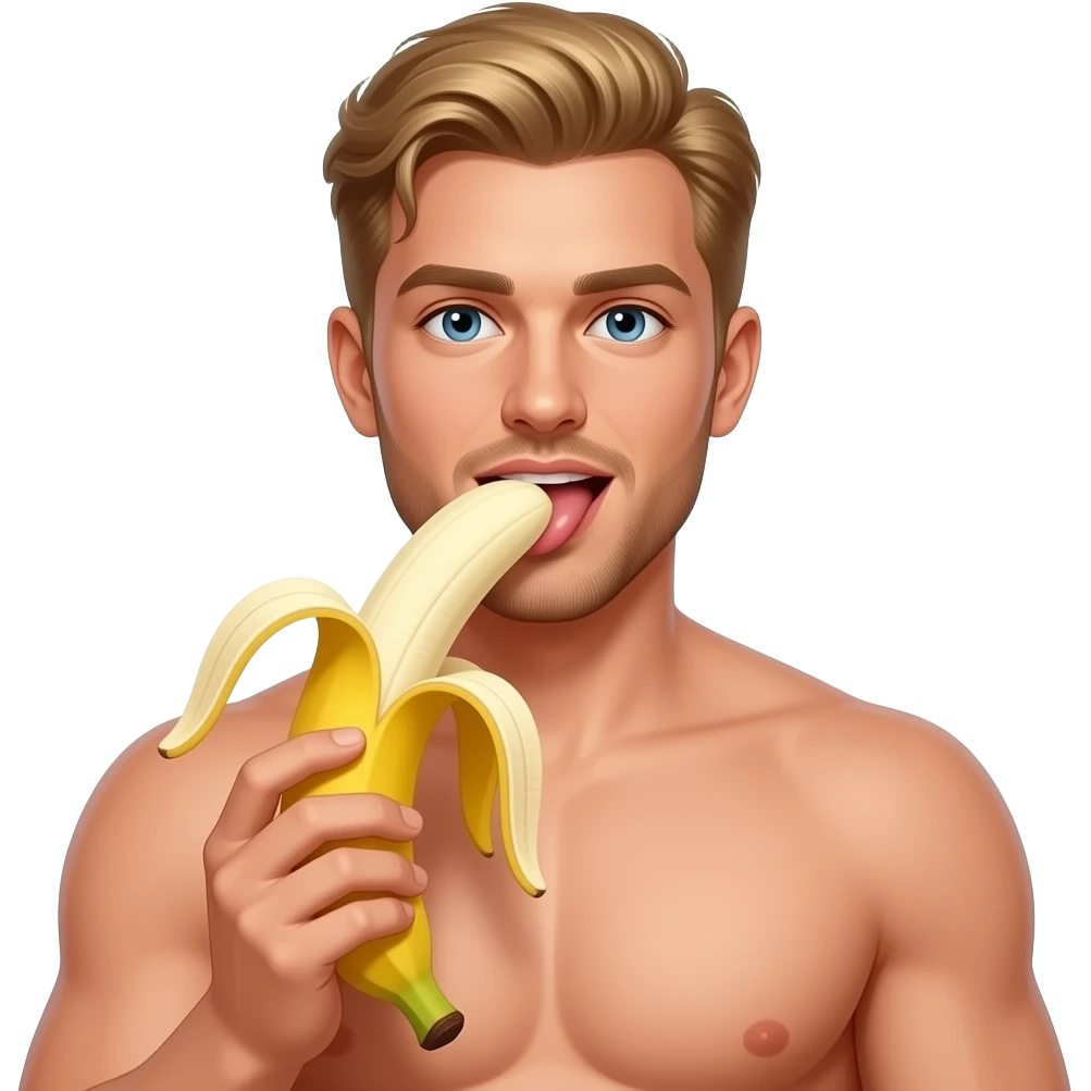 sexy naked blond guy lick a big open banana emoji