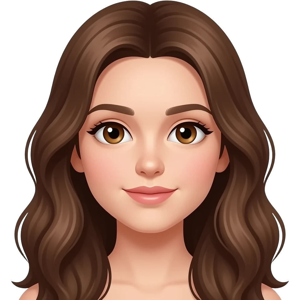 kahverengi saçlı kahverengi gözlü uzun dalgalı saçlı güzel burunlu bir kız olsun sadece yüzü olsun emoji