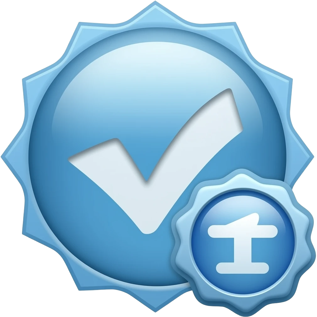 O emojis.com azul com o selo verificado dentro emoji