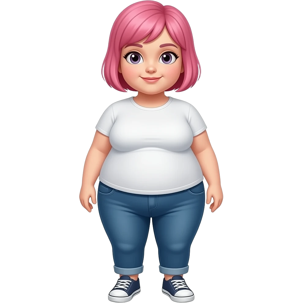 A full bodyview. obese girl with pink short hair that is buzzcut on the side emoji
