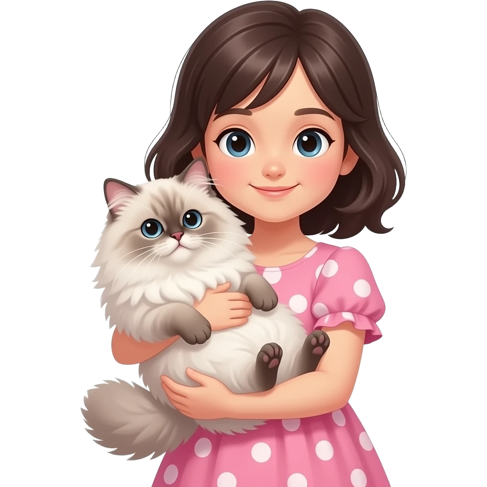 young girl holding big Persian Cat closeup emoji