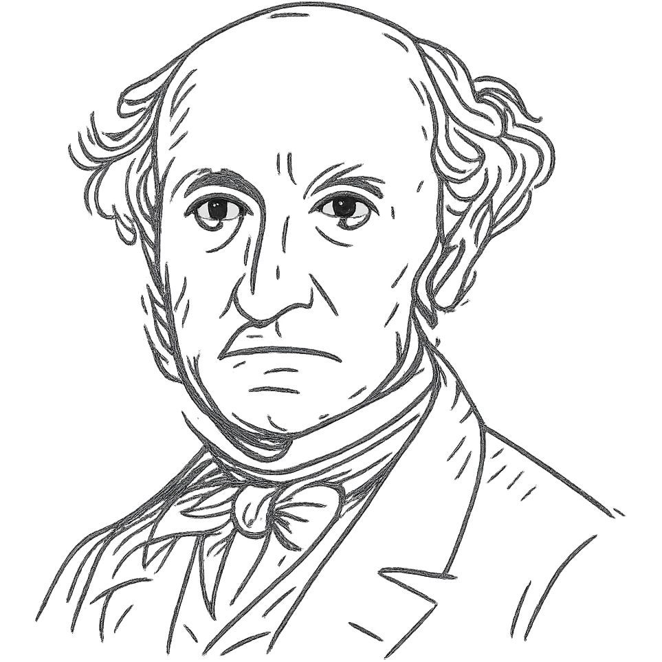 a hand drawn black outline portrait of philosopher John Stuart Mill with similar-sized eyes based a famous portrait of him emoji