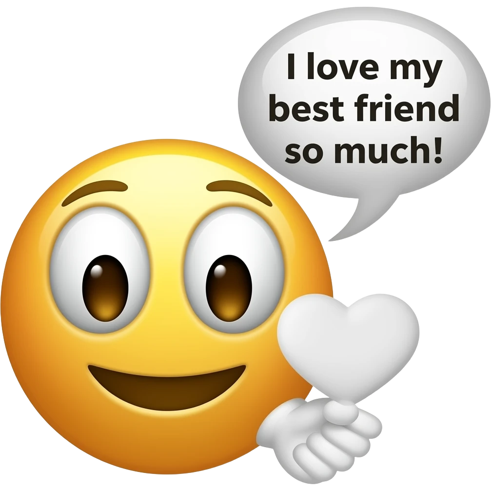Happy Emoji with a white heart saying, I love my best friend so much! emoji