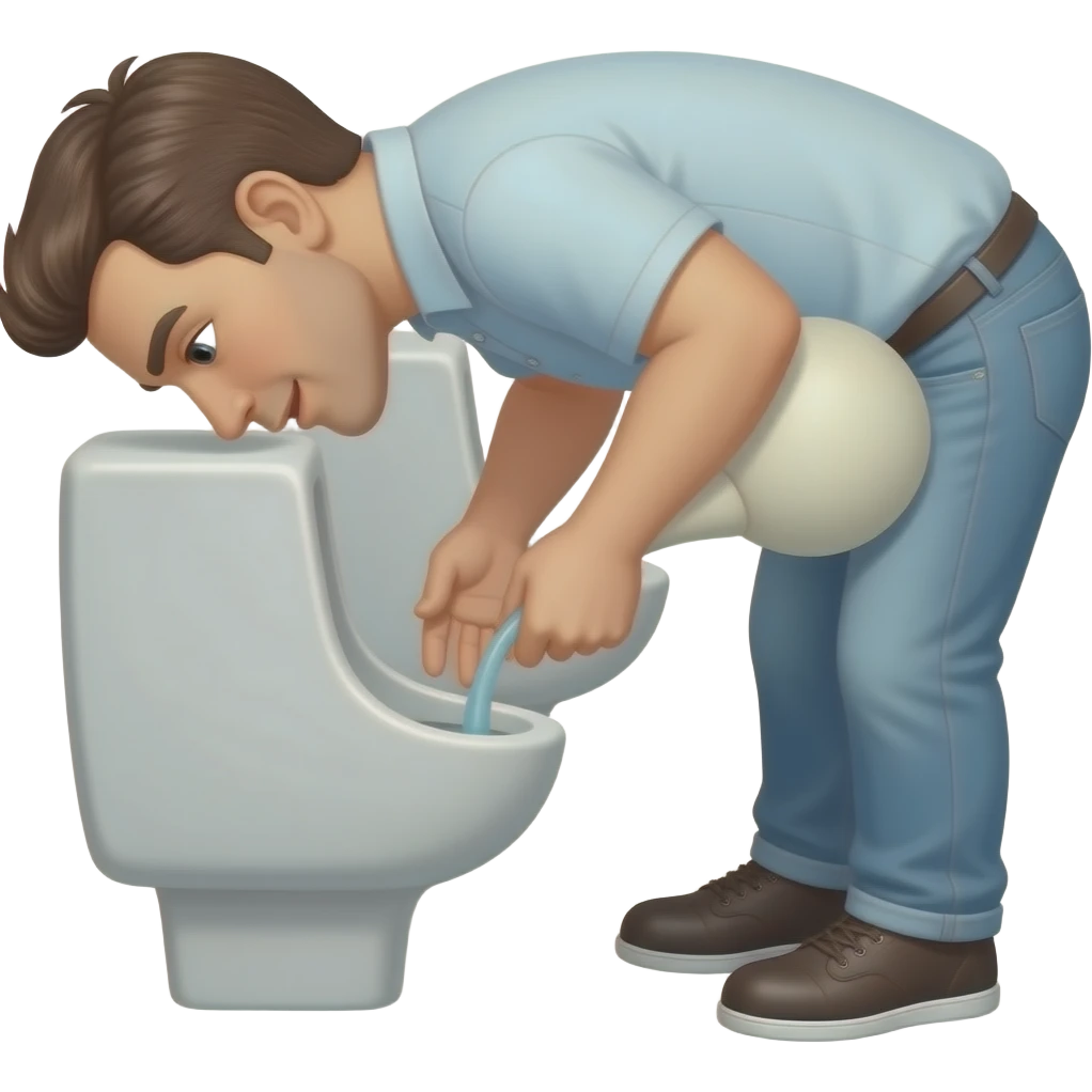 Erstelle ein Bild von einem urinal in einem öffentlichen WC, einem Mann der vor einer urinal steht und uriniert emoji