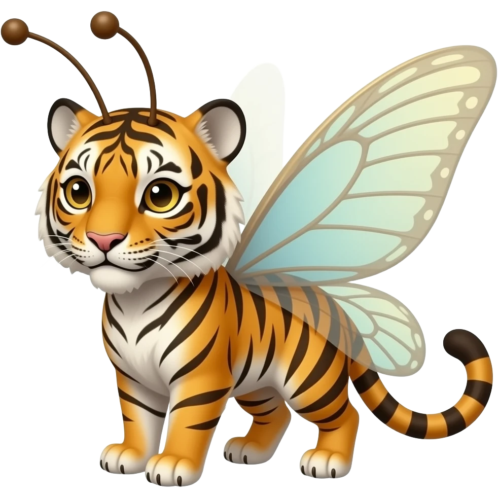 “Rishboland Tiger” with tapered longer ears, long thin butterfly wing as antennas emoji