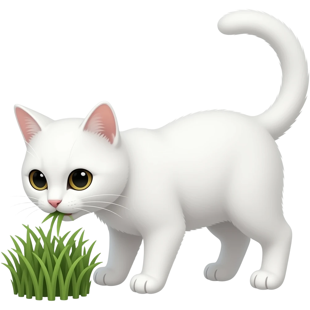 A white cat eats grass emoji