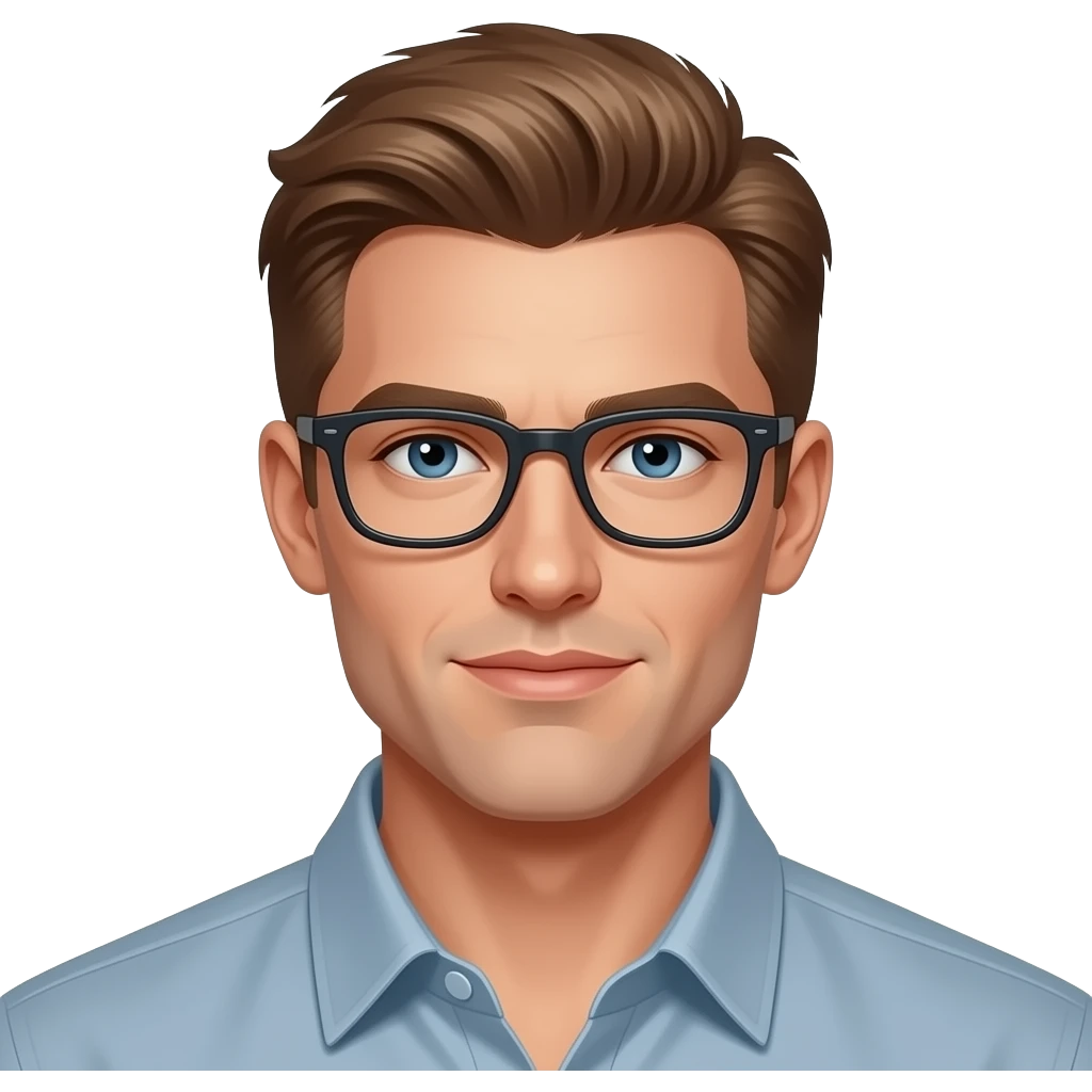 Male, confident, sexy, blue eyes, light brown hair, chiseled, glasses emoji