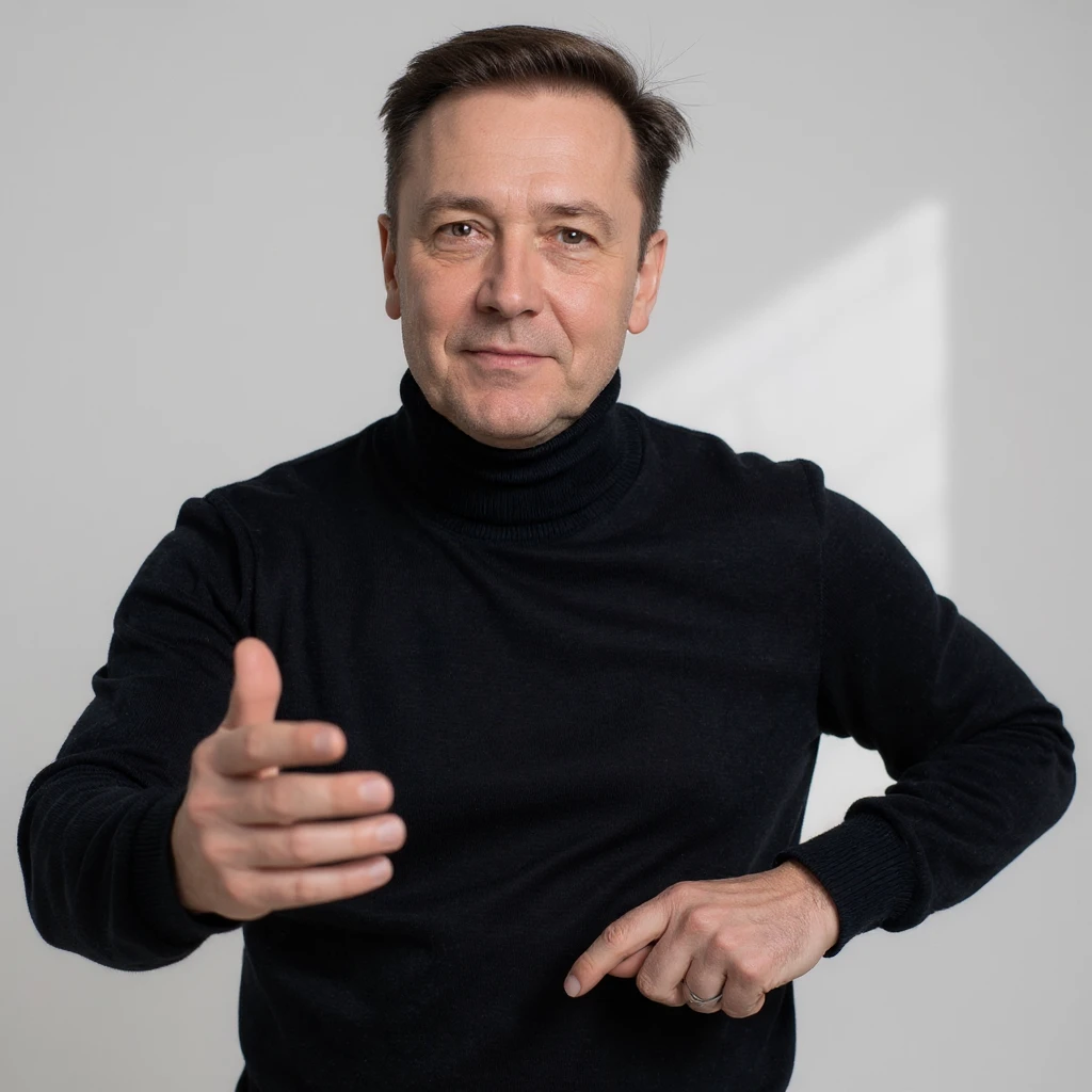 Vertical 2:3 photograph inspired by the reference image, featuring an elegant man in a black sweater, fasting theme. The man is doing morning stretching with natural light in a clean environment. Realistic style, clearly conveying the concept of fasting. emoji