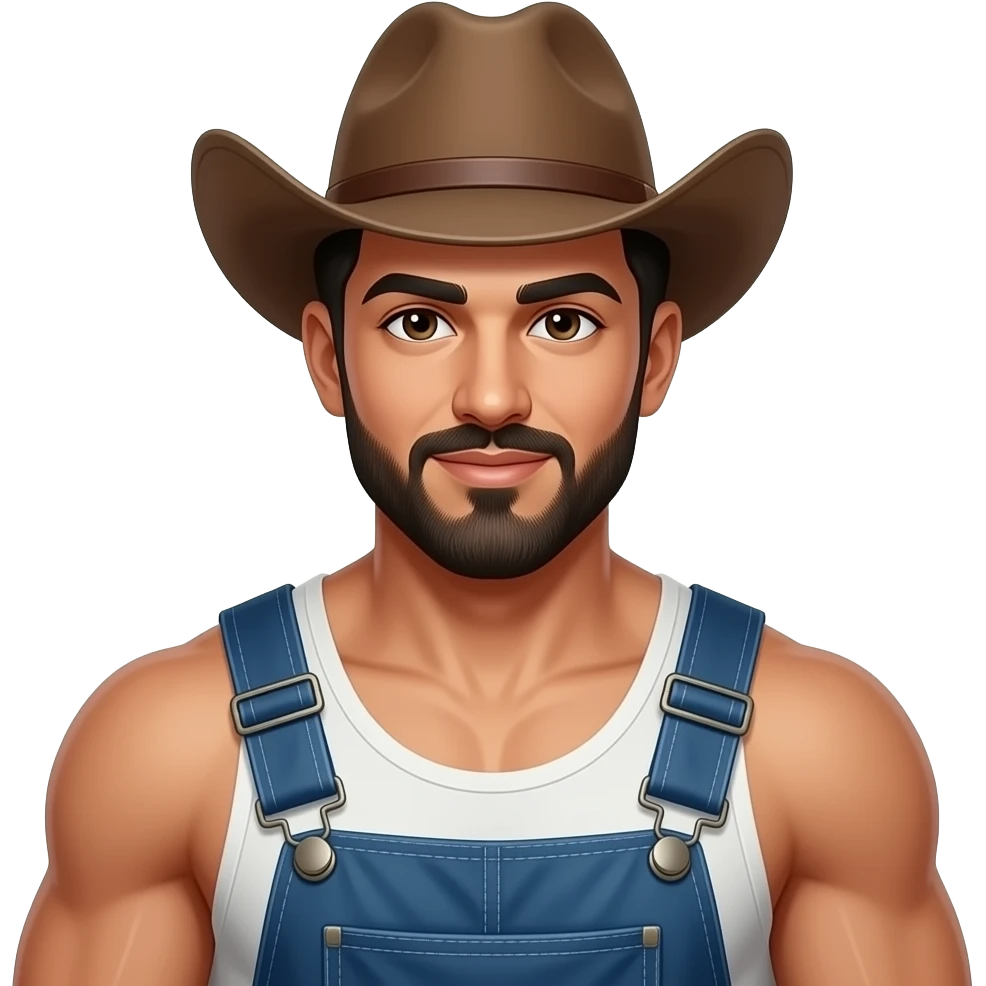 Sexy arab muscle man in overalls cowboy hat and cowboy boots emoji