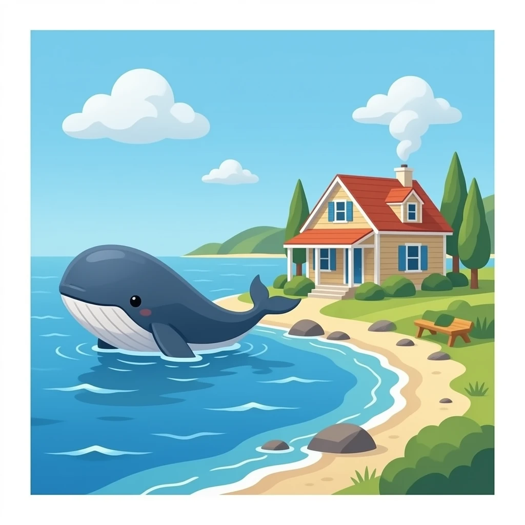 Whale by ocean vacation house cold and cloudy emoji