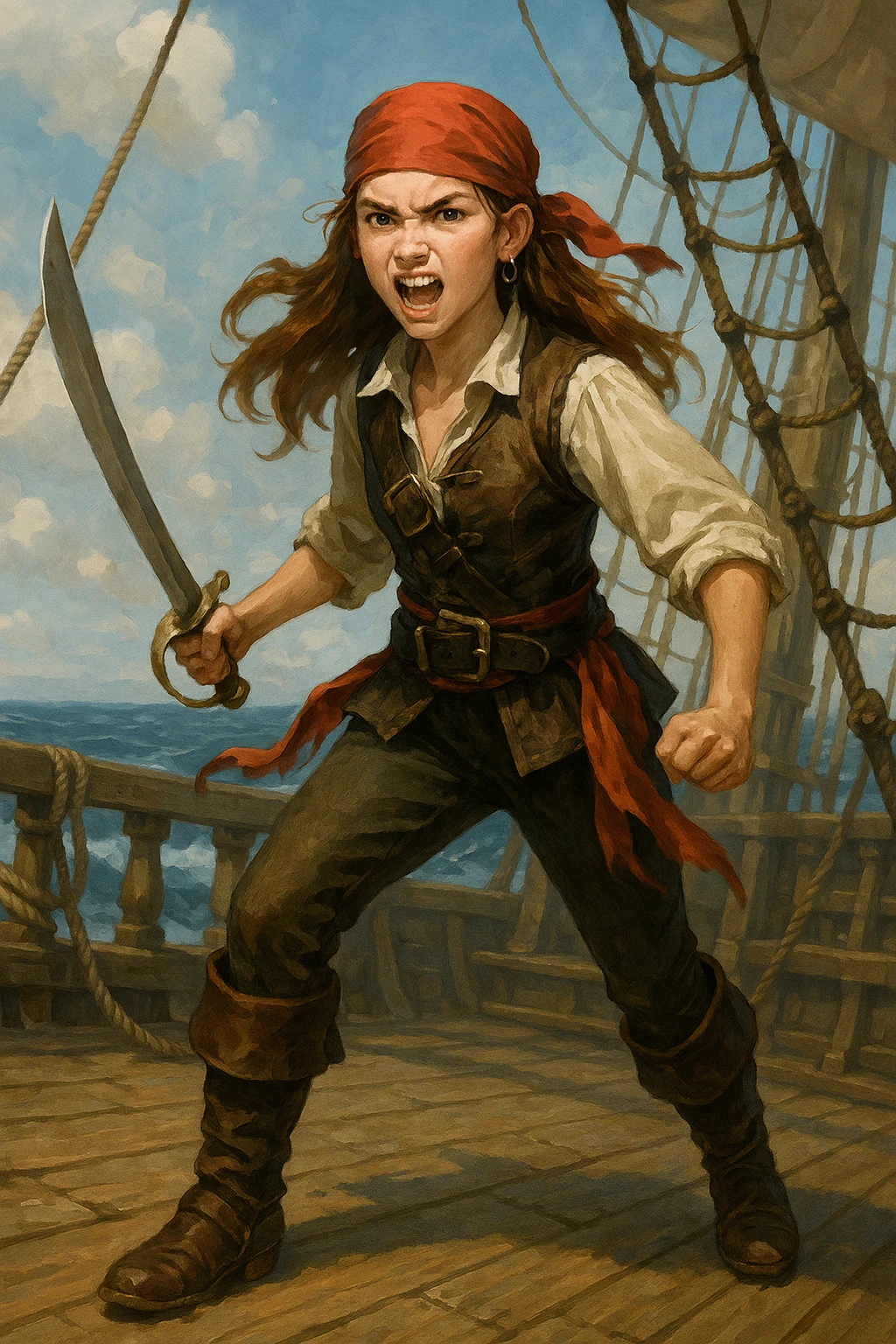 Une pirate  ( fille ) ados de 16 ans qui adore combattre en épée emoji