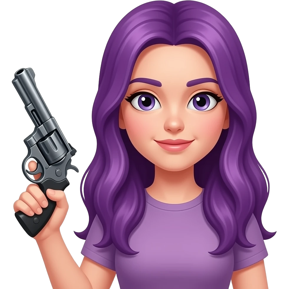 GIRL WITH LONG PURPLE HAIR WITH A REVOLVER emoji