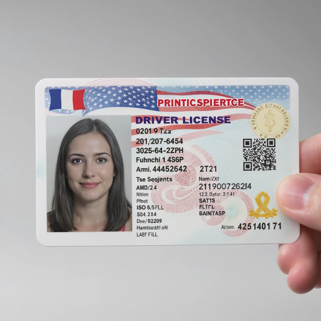 A realistic driver's license with a photo, text, and holograms. emoji