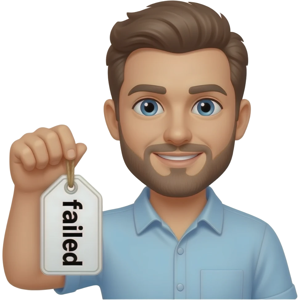 man holding failed tag emoji