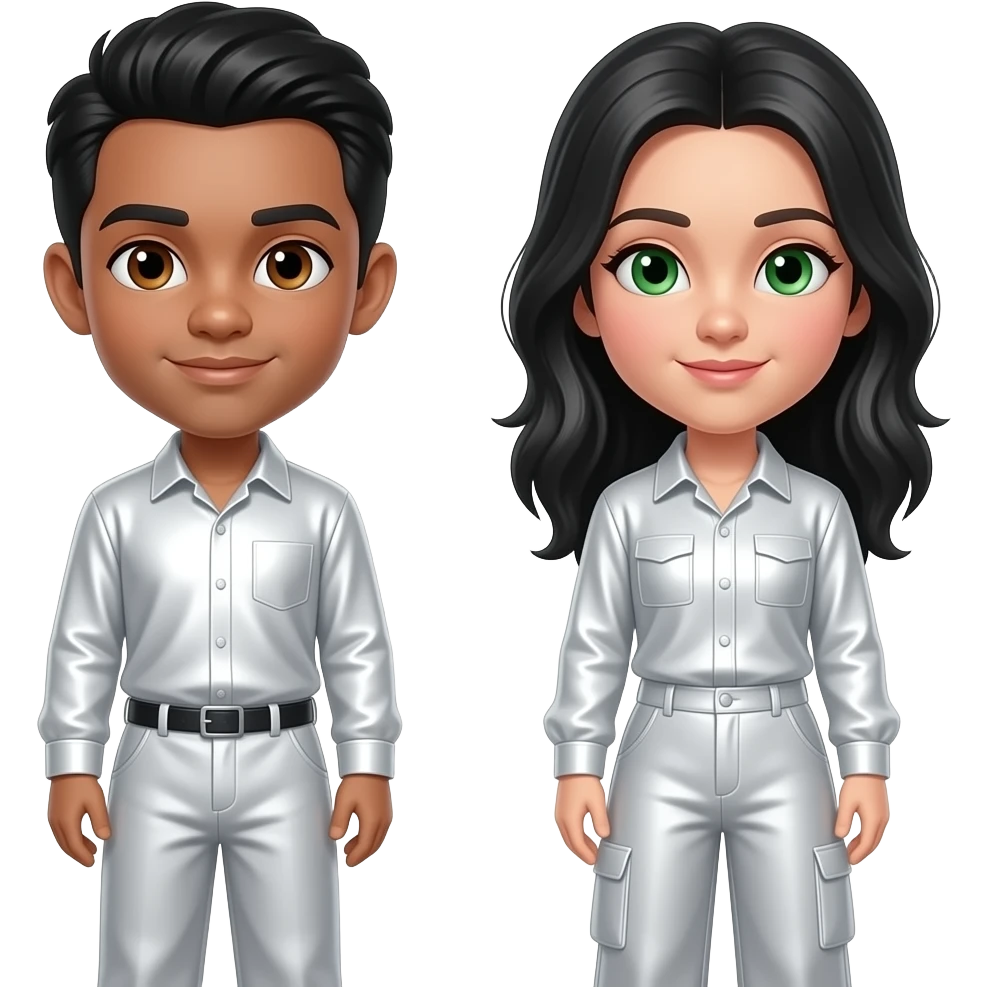 Backstreet Boys with Howie with brown eyes, black hair, white metallic shirt and baggy pants, Kevin with green eyes, long black hair, white metallic shirt and baggy pants emoji