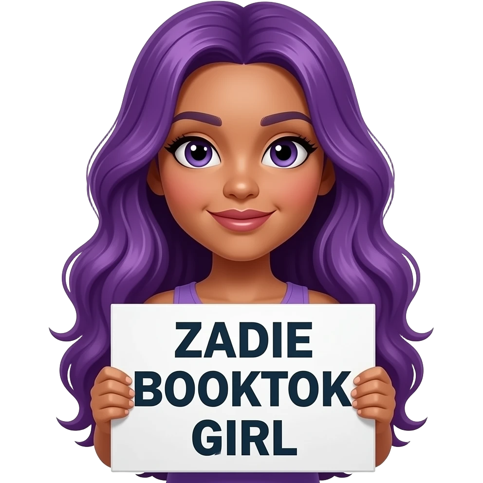 sexy girl with long purple hair holding a ZADIE BOOKTOK GIRL sign emoji