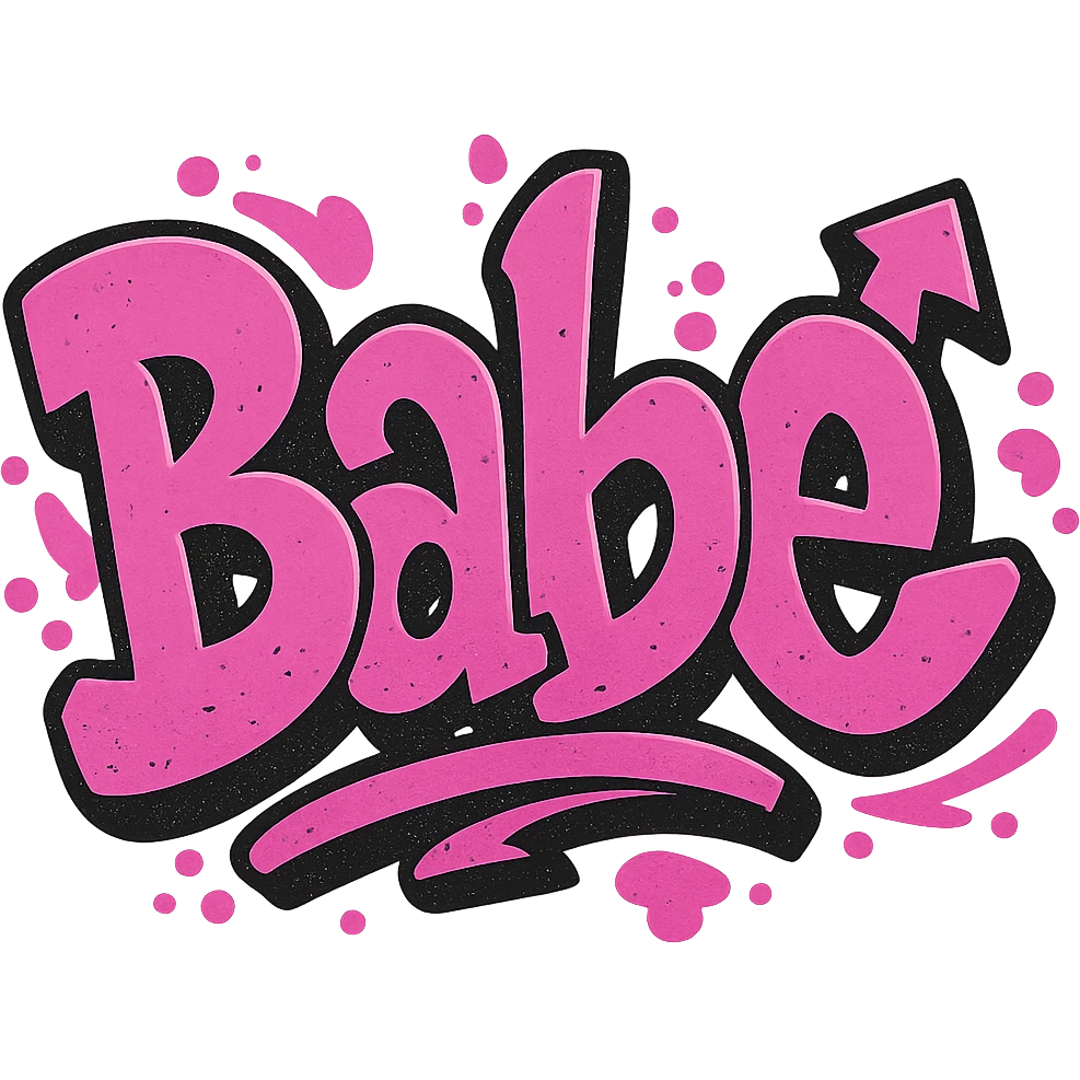 the word 'babe' in pink graffiti style emoji