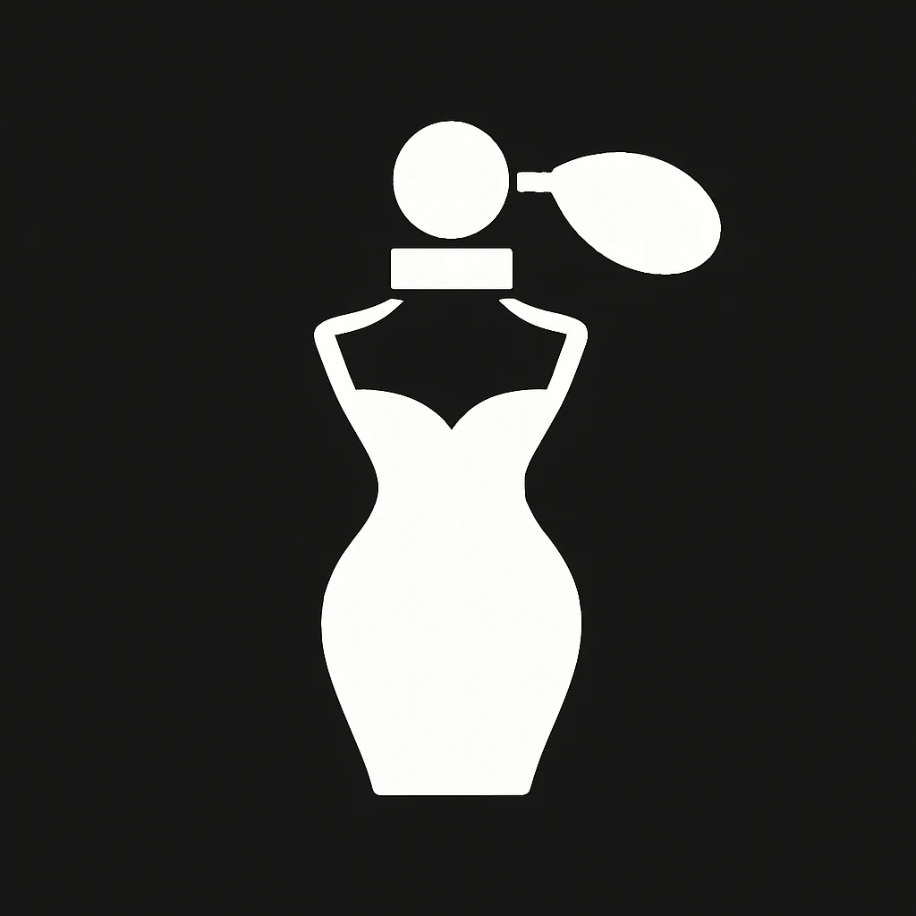 white Vector minimalistic and elegant icon of perfume woman shape, black solid background emoji