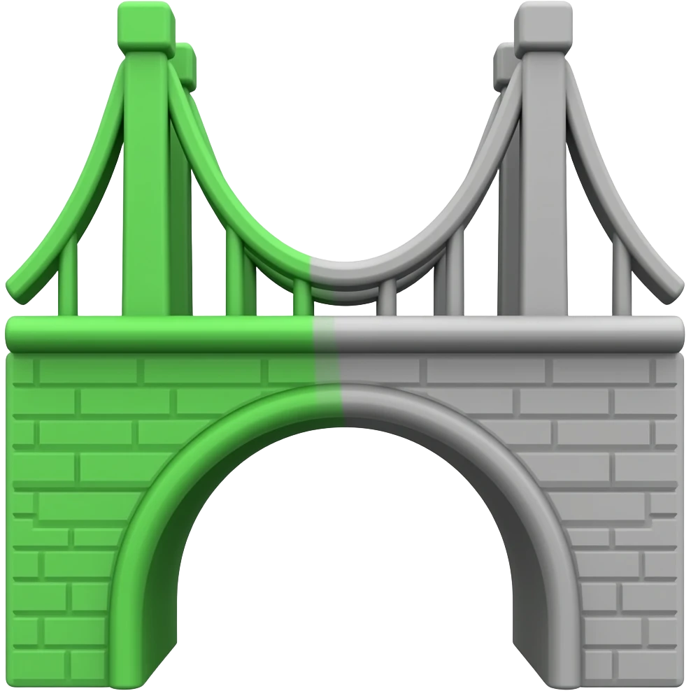 crea un emoji de un puente  que la mitad del puente sea de color verde y la otra mitad de color gris (como el de un puente normal) emoji