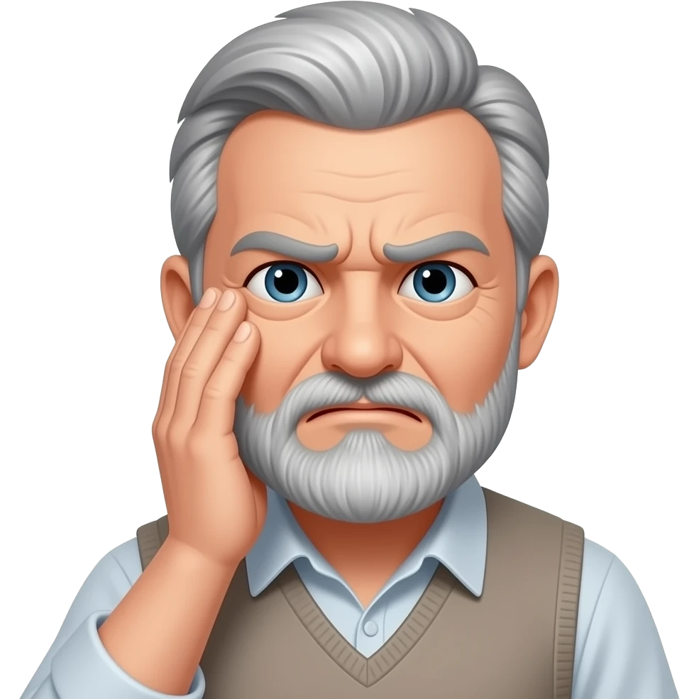 60 year man with goatee with hand on face frustrated emoji