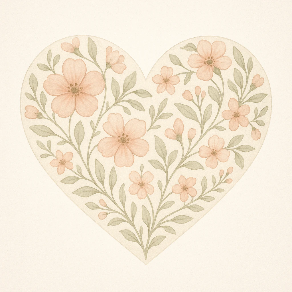 heart with a floral pattern, digital illustration, soft shading emoji