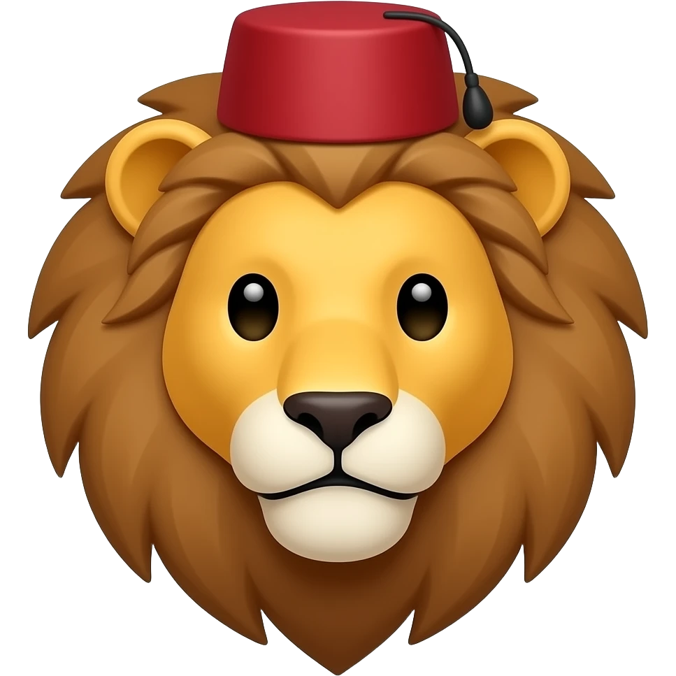 Red fez on a stylised lion head emoji