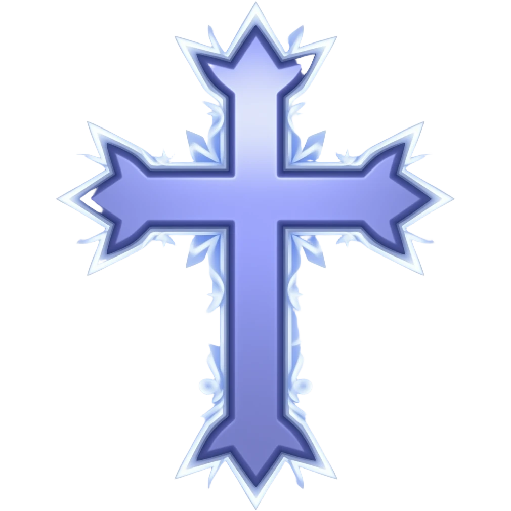 Periwinkle thin christian cross edgy design with neon white border emoji