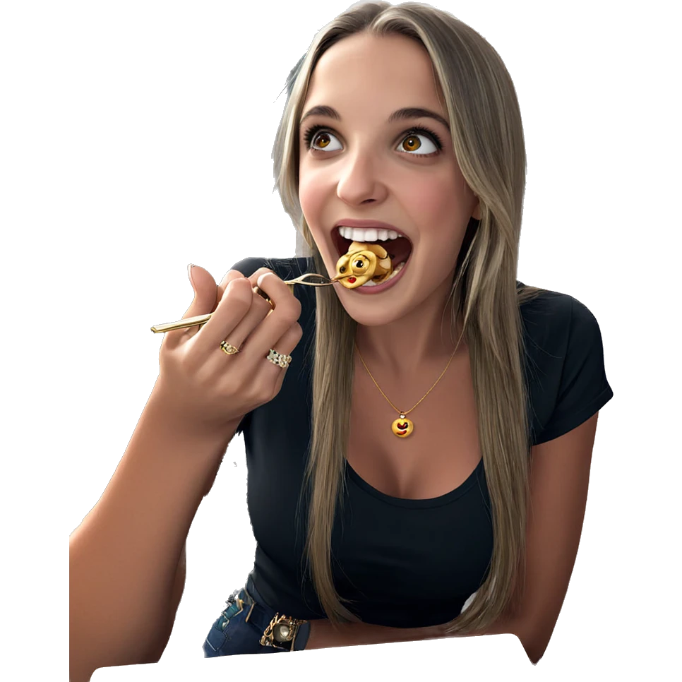 girl enjoying jewelry and food emoji