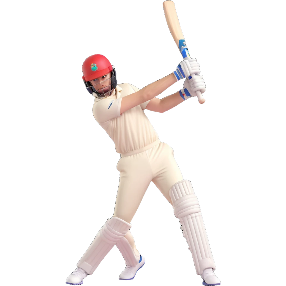 a batsman holding a cricket bat in a dynamic pose, clear bat and helmet, suitable for an emoji or icon emoji
