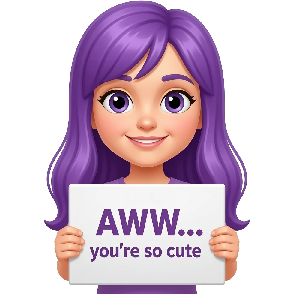 girl with long purple hair with a AWW... you're so cute sign emoji